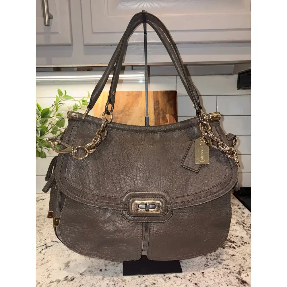 Coach 17781 Grey Chelsea Flagship Dowel Shoulder Bag Pebbled Leather Satchel